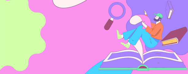 World Book Day Reading Character Flat Vector Concept Operation Hand Drawn Illustration
