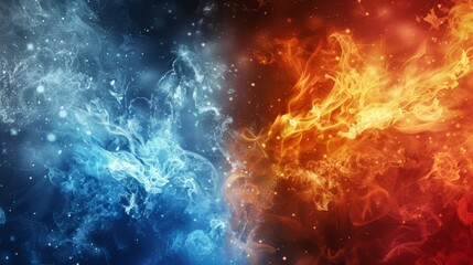 Ice against fire. Fiery and icy elements collide in a vibrant display of contrast, embodying the eternal struggle between opposites