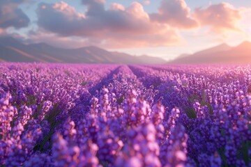 Naklejka premium Aromatic lavender fields in bloom, symbolizing relaxation and beauty. 