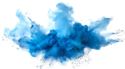 Abstract blue dust explosion isolated on transparent background