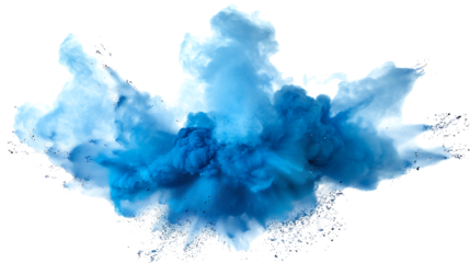 Abstract blue dust explosion isolated on transparent background