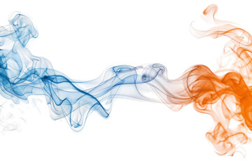 The blue and orange smoke is flowing together in a beautiful, swirling pattern