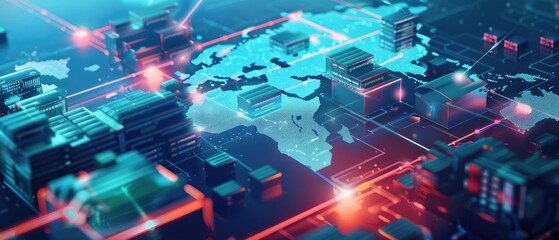 Futuristic Supply Chain Network with AI-Driven Logistics Hubs on Digital World Map