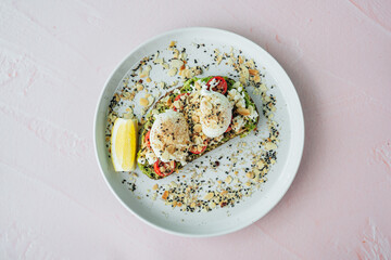 Breakfast toast and eggs on plate