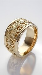 Luxurious Golden Engraved Ring Symbolizing Celebratory Romance and Extravagance
