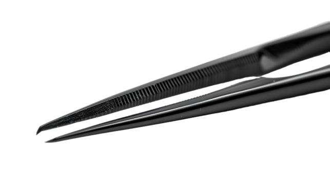 Black eyebrow tweezers isolated on transparent background