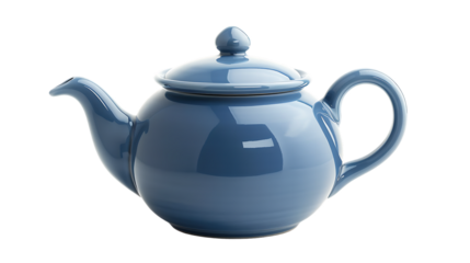 Blue ceramic teapot isolated on transparent background