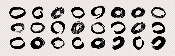 Set of black grunge brush strokes in circle form