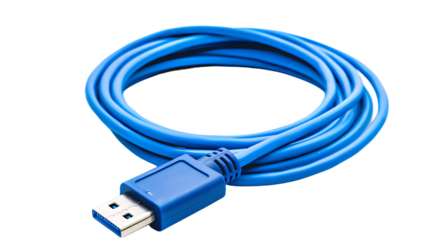 Blue usb 3.0 cable with micro B connector isolated on transparent background