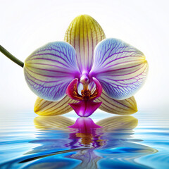 orchid above water on white background