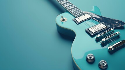 Blue Electric Guitar on Teal Background