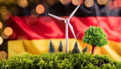 Erneuerbare Windr&auml;der vor Deutschland Flagge