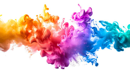 Fototapeta premium Bright colors holi paint mixed abstract stain isolated on transparent background