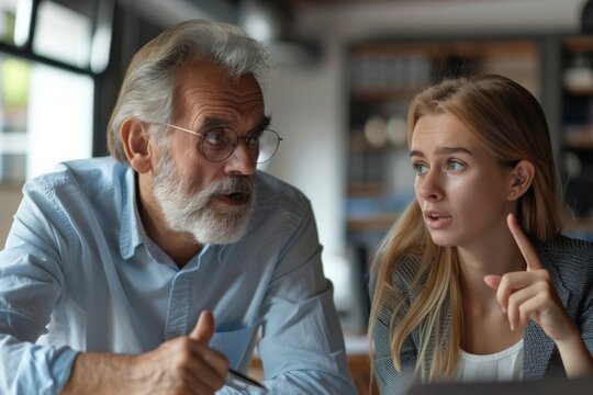 Male and female gazing at laptop display
