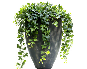 Trailing indoor plant from a tall planter on transparent background