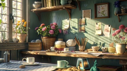 Cozy Crafts Business Cards in a Knitting Haven Yarn Needles and Tea