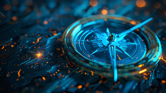 The digital compass: A strategic explorer for businesses, Vision crisis, Mission path, Agency creative, Digital strategy, Market decision, Achievement strategy, Financial stock, Company vision - Powered by Adobe