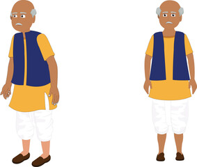 Indian old man character set for animation. Indian old grandfather model sheet. Indian village man 