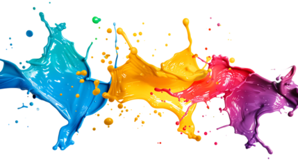 Colorful paint splashes isolated on transparent background