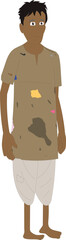 Beggar standing front view character design. Indian poor man for cartoon animation 