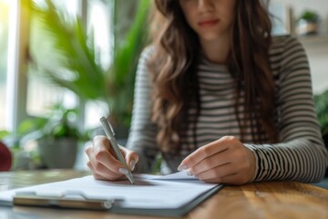 Female jotting notes with a pen