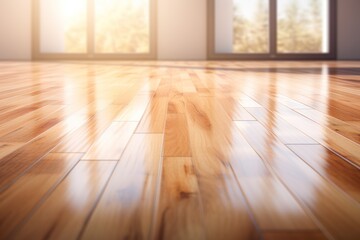 Gleaming hardwood floor with a high sheen, reflecting a soft light.