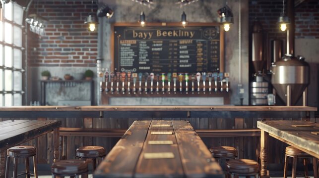 Craft Beer Taproom Rustic Charm and Artisanal Flavors Blank Business Cards Draft Beer Taps and Daily Brews on Wooden Tables - Powered by Adobe