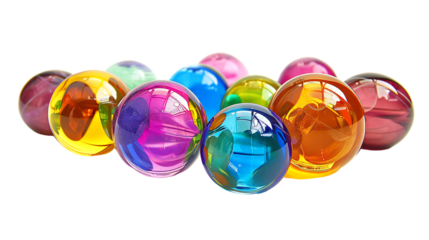 Decorative multicolored glass balls isolated on transparent background