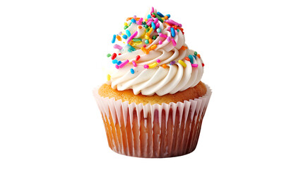 Delicious birthday cupcake isolated on transparent background