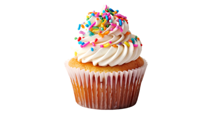 Delicious birthday cupcake isolated on transparent background