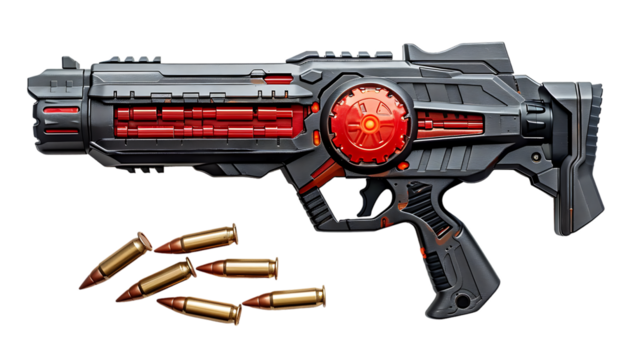 disruptor blaster and refill bullet darts isolated on transparent background
