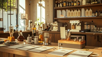 Mixology Mastery A Stylish Craft Cocktail Lab with Business Cards Experimental Ingredients and Bar Setup Professional Bartending and Mixology Training Concept