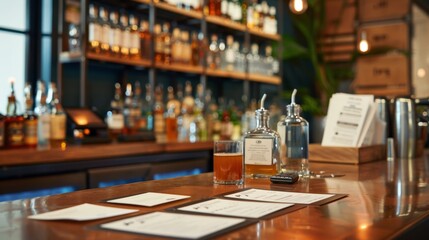 Mixology Mastery A Stylish Craft Cocktail Lab with Business Cards Experimental Ingredients and Bar Setup Professional Bartending and Mixology Training Concept