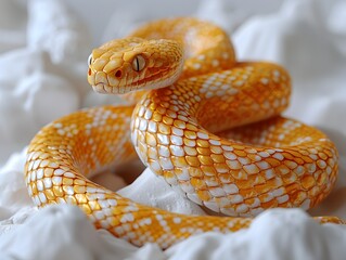 Fototapeta premium Majestic Golden Snake Coiled and Radiant in Nature