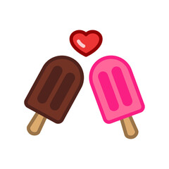 Logo i love ice cream. Helados de paleta sabores fresa y chocolate con corazón