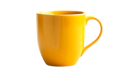 Empty yellow mug isolated on transparent background