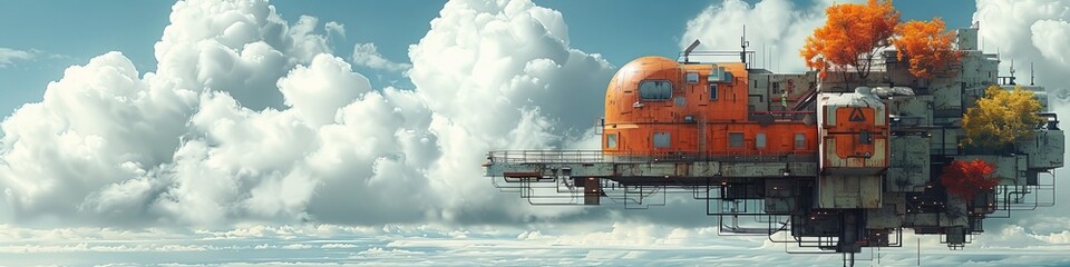 Futuristic building with trees, Cloud, Sky, Water, Engineering