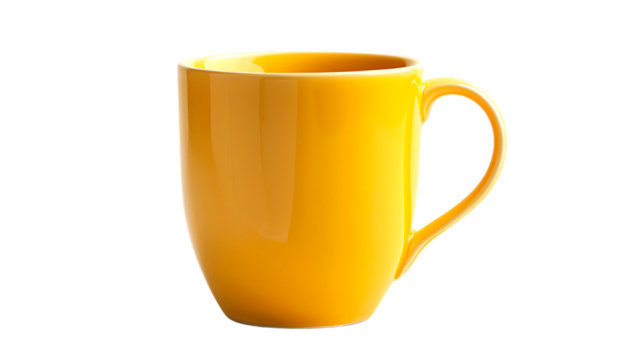 Empty yellow mug isolated on transparent background