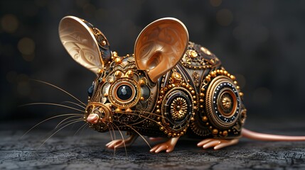 Fototapeta premium Exquisite Golden Mouse A Meticulously Detailed 3D Rendered Sculpture of a Luxurious Rodent Figurine