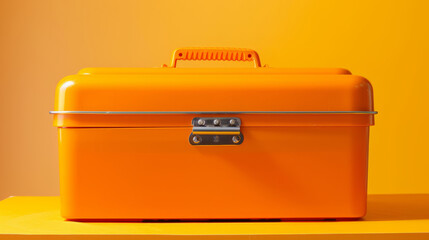 Bright Orange Toolbox on Yellow Background. Essential Tool Storage for DIY Projects and Repairs