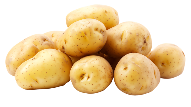 Fresh raw organic potatoes isolated on transparent background