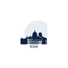 Rome skyline, downtown panorama logo, logotype. Italy capital city badge contour, isolated vector pictogram with cathedral, monuments, landmarks, skyscraper at sunrise, sunset