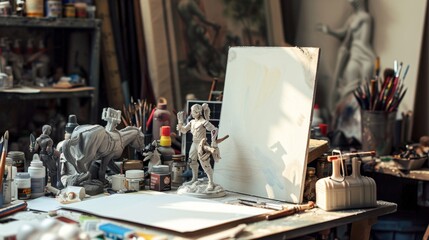 Artisan's Haven Custom Action Figure Workshop with Sculpting Tools Paints and Detailed Figurines Creative Business Card Design