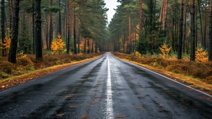Obraz premium View of Road in Pine Forest 