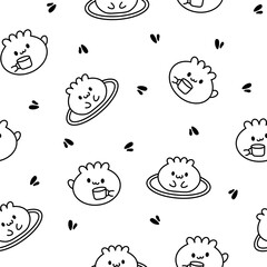 Cute kawaii happy giraffe. Seamless pattern. Coloring Page. Cartoon funny animals characters. Hand drawn style. Vector drawing. Design ornaments.