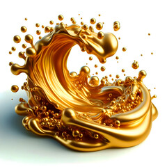 thick gold of thick paint liquid and small bubbles isolated on a white background, texture, splatter, symbol, mark, anniversary, check mark, elements, chromium texture, festive, set, balloon, smooth