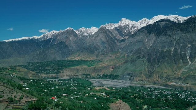 Aerial View Of Valley Surrounded By Hindu Kush Mountain Range, Chitral, Khyber Pukhtoon Khwa, Pakistan