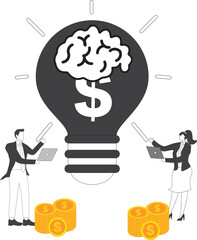 Brainstorming lightbulb, Idea light bulb to business people