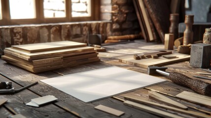 Artisanal Craftsmanship Custom Furniture Workshop with Handcrafted Business Cards Sketchbook and Woodworking Tools