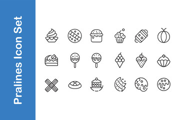 Pralines Icons Set with vector collections. 